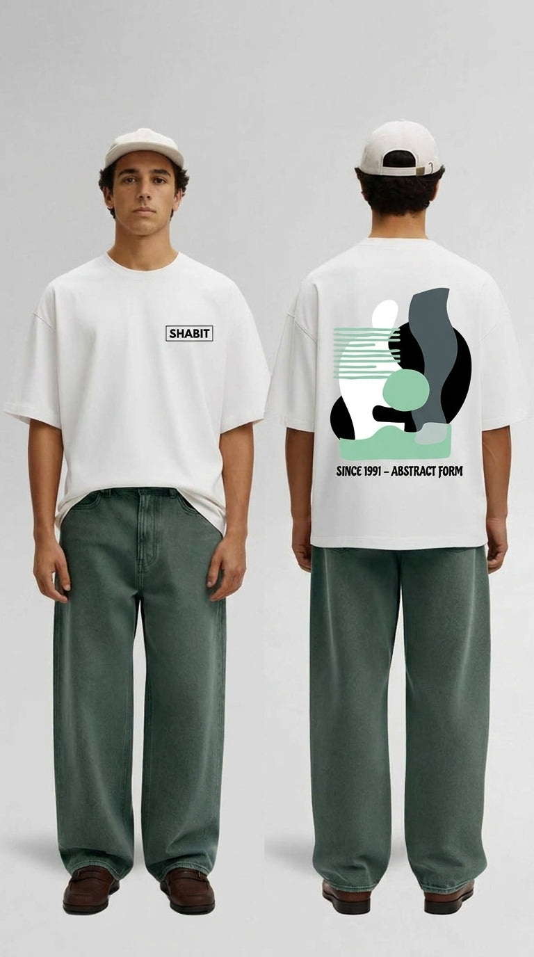 Abstract Form Oversized T-Shirt – White