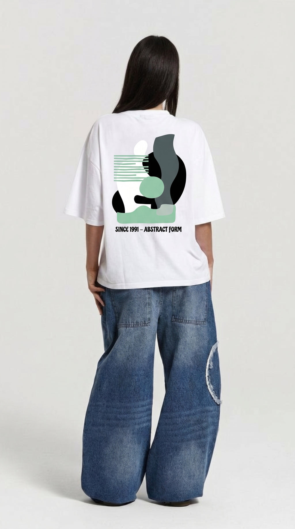 Abstract Form Oversized T-Shirt – White